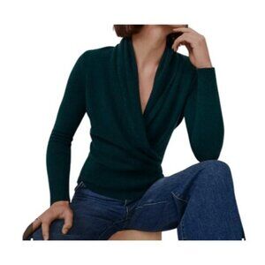Ann Taylor Women's XL 100% Cashmere Shawl Collar Sweater Green Long Sleeve